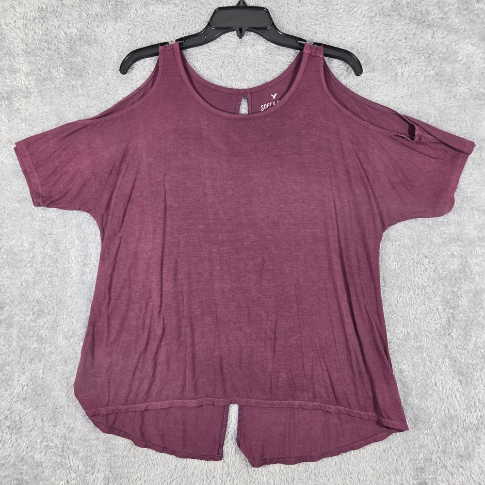 American Eagle Soft & Sexy Cold Shoulder Split Back Top Burgundy‎ Maroon Medium